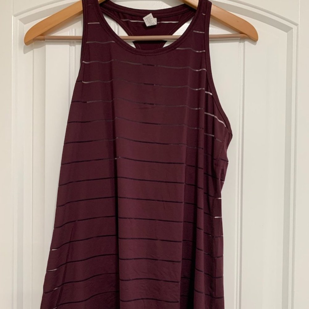 Athleta Tank in Burgundy with sheer stripes